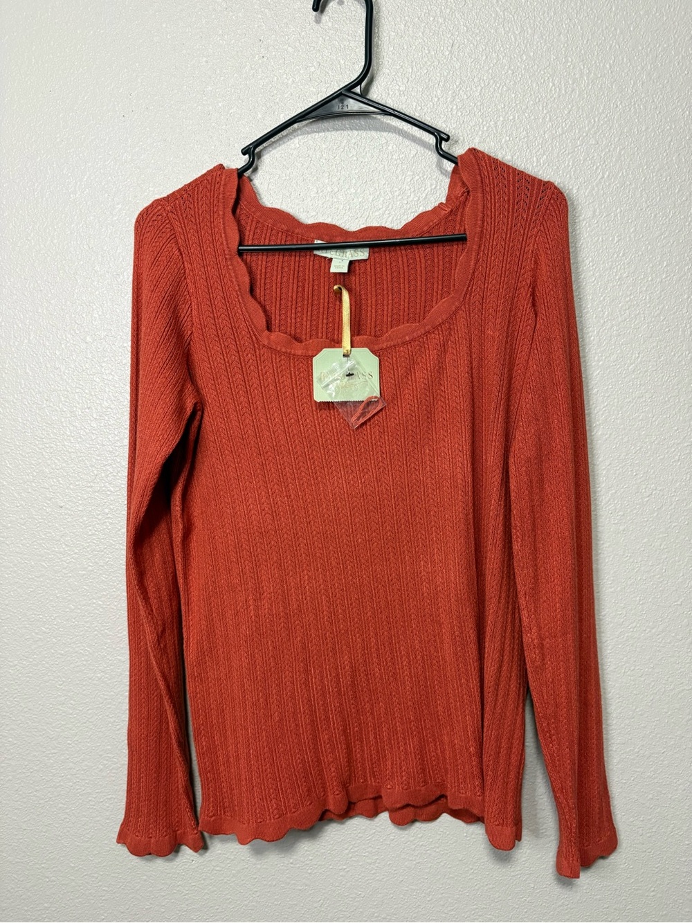 Ryegrass Square Neck Scalloped Rib Knit Sweater Tunic NWT Large Burnt Orange